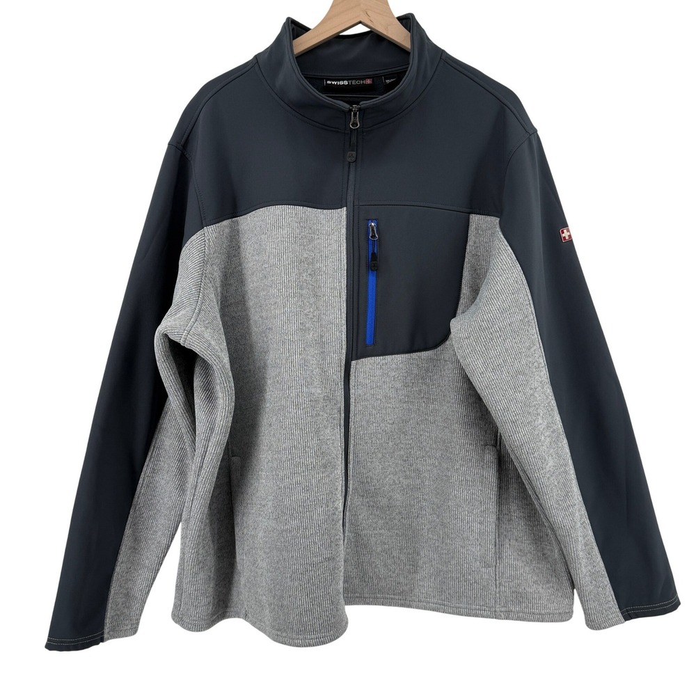 Swiss Tech Softshell Full-Zip Fleece Knitted Jacket Heather Gray Men 3XL NWOT